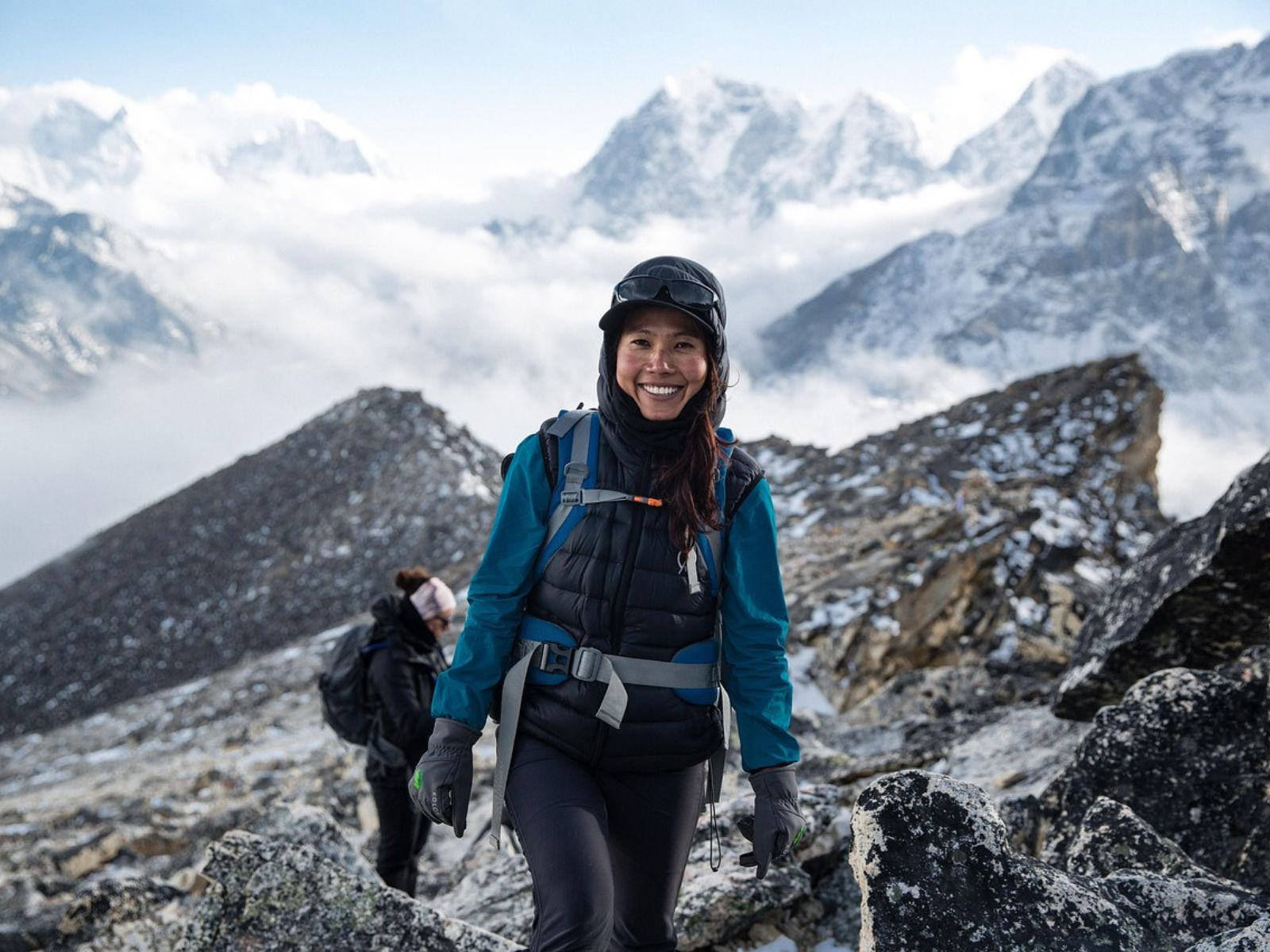 woman hiking mountain